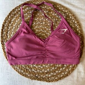 Gymshark Pink Sports Bra with Spaghetti Straps and Ruching